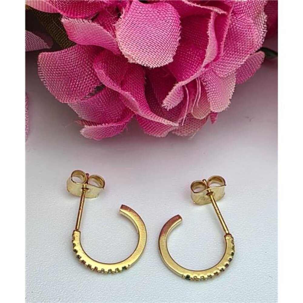 12.5mm Sterling Silver Hoop Earrings Gold Vermeil Multicolor CZ Sparkle